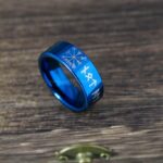 Til Valhalla Ring, Viking Ring, Runes Ring, Valknut Ring, Nordic Ring, Norsemen Ring, Nordic Runes Ring, Blue Tungsten Band