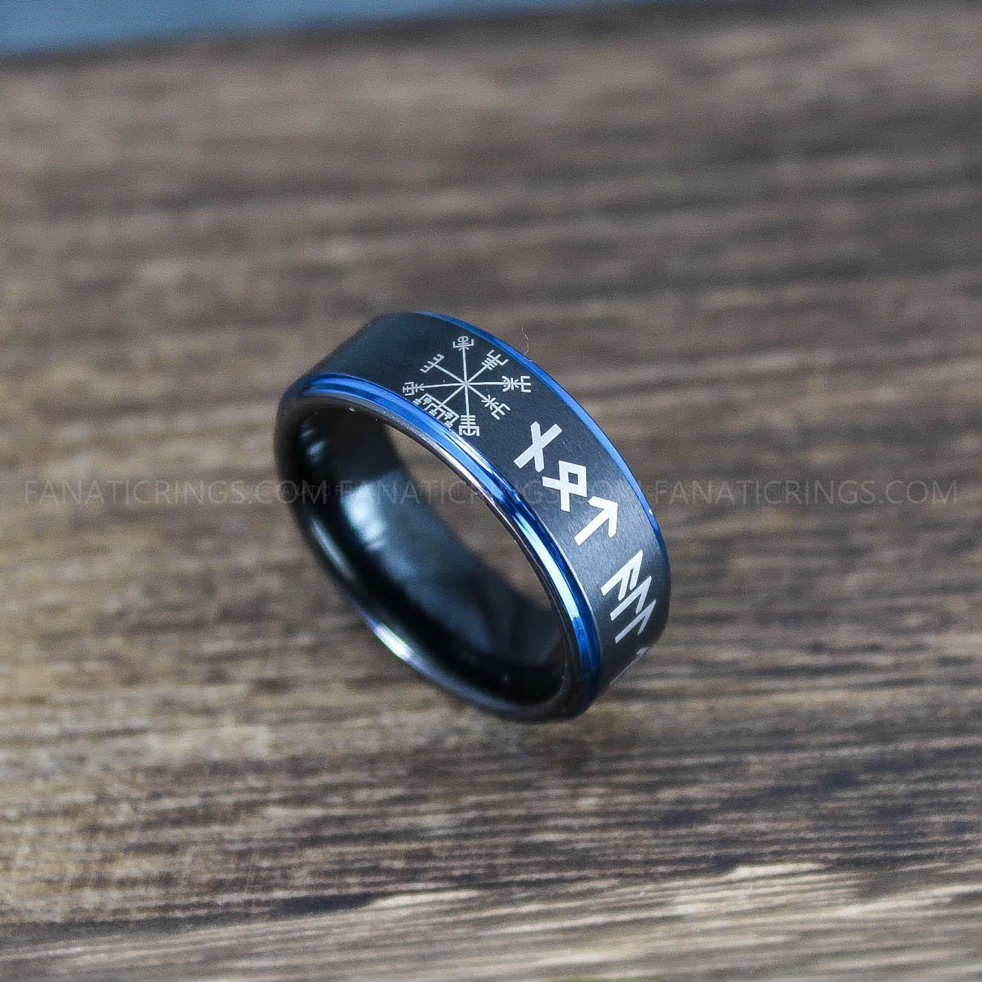 IMG_0064 Viking Vegvisir Rings, Runes Rings, Nordic Rings, Norsemen Rings, Nordic Runes Rings, Black Tungsten Bands - Image 1