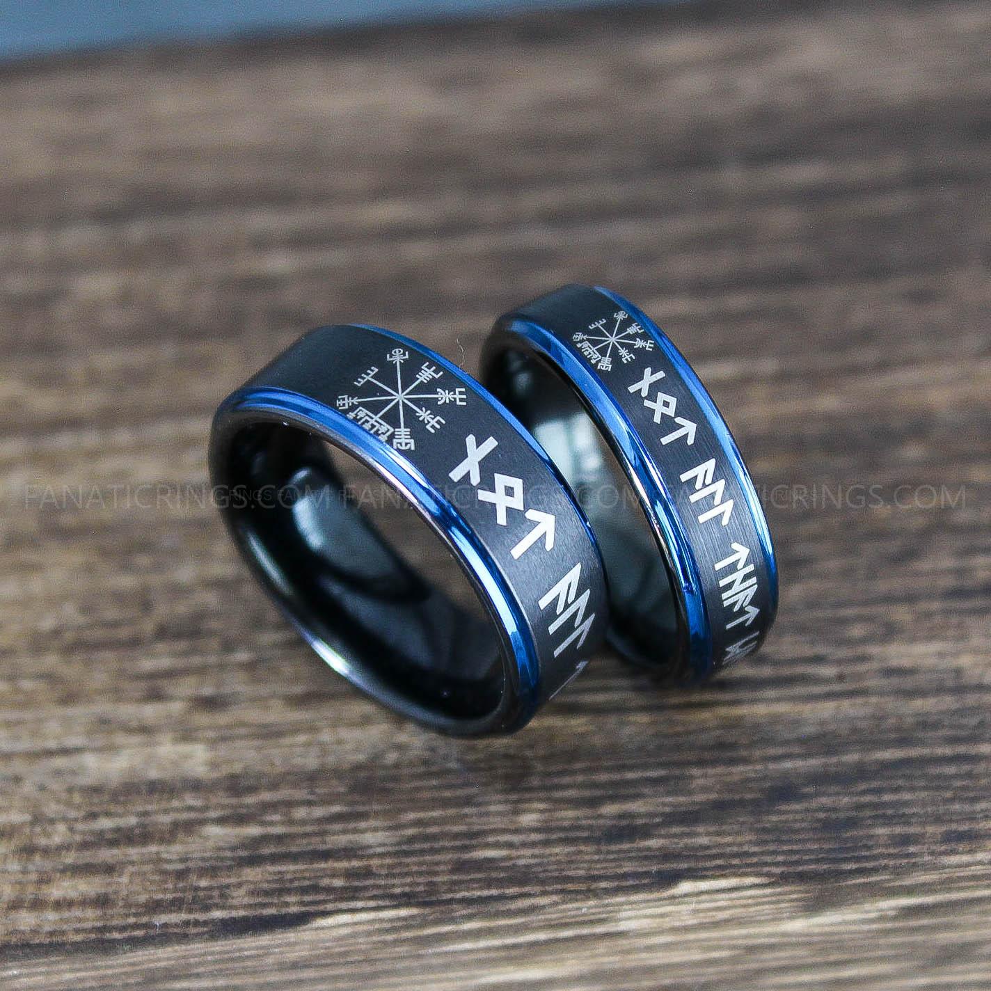 IMG_0065 Viking Vegvisir Rings, Runes Rings, Nordic Rings, Norsemen Rings, Nordic Runes Rings, Black Tungsten Bands - Image 1