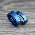 Blue Wedding Bands, Couple Rings, Blue Wedding Rings, Blue Tungsten Rings - Image 4