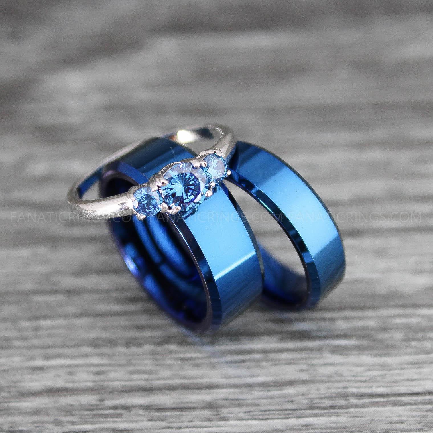 IMG_0141 Blue Wedding Bands, Couple Rings, Blue Wedding Rings, Blue Tungsten Rings - Image 1