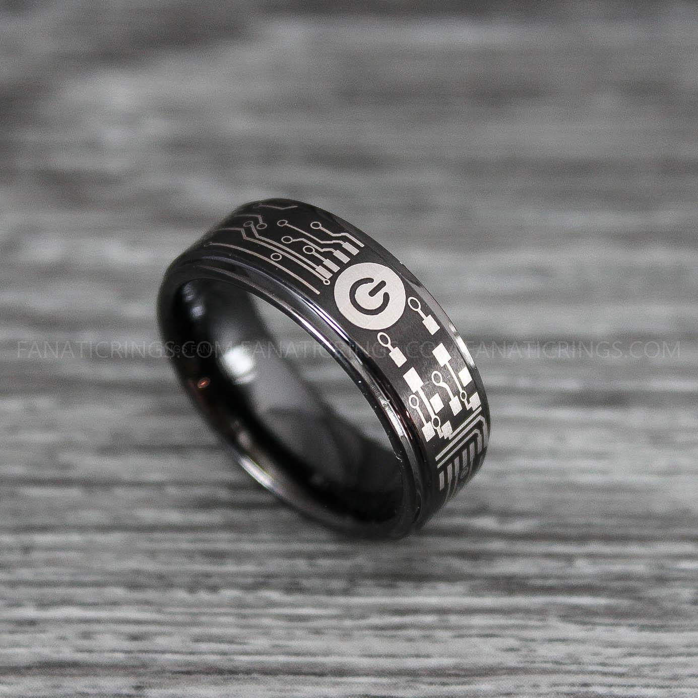 IMG_0234 Power Button Ring, Circuit Board Ring, Gamer Ring, Gamer Jewelry, Circuit Board Ring, Gamer Wedding Band - Image 1