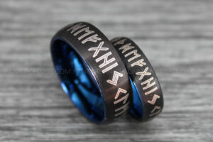 Til Valhalla Ring, Viking Ring, Runes Ring, Valknut Ring, Nordic Ring, Norsemen Ring, Nordic Runes Ring, Black Tungsten Bands