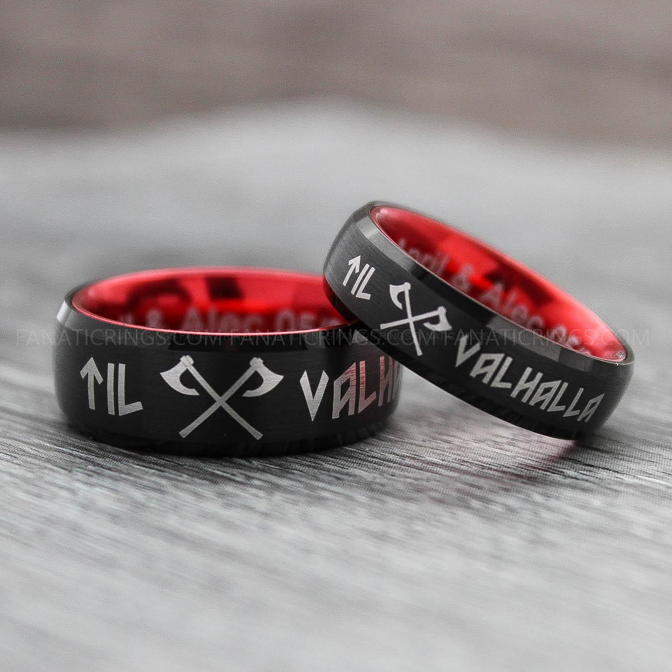 IMG_1997 Til Valhalla Rings, Viking Rings, Runes Rings, Valknut Rings, Nordic Rings, Norsemen Rings, Nordic Runes Rings, Black Tungsten Bands - Image 1