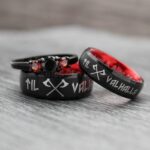 Til Valhalla Rings, Viking Rings, Runes Rings, Valknut Rings, Nordic Rings, Norsemen Rings, Nordic Runes Rings, Black Tungsten Bands