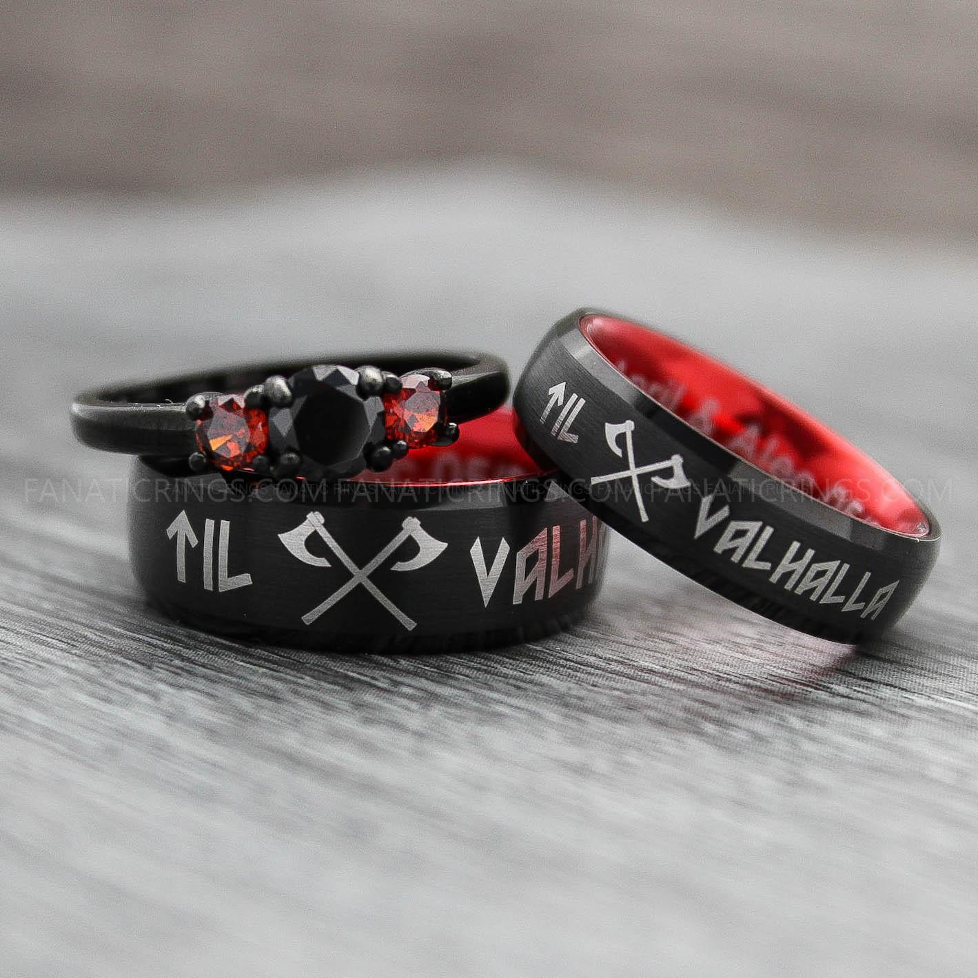 IMG_1999 Til Valhalla Rings, Viking Rings, Runes Rings, Valknut Rings, Nordic Rings, Norsemen Rings, Nordic Runes Rings, Black Tungsten Bands - Image 1