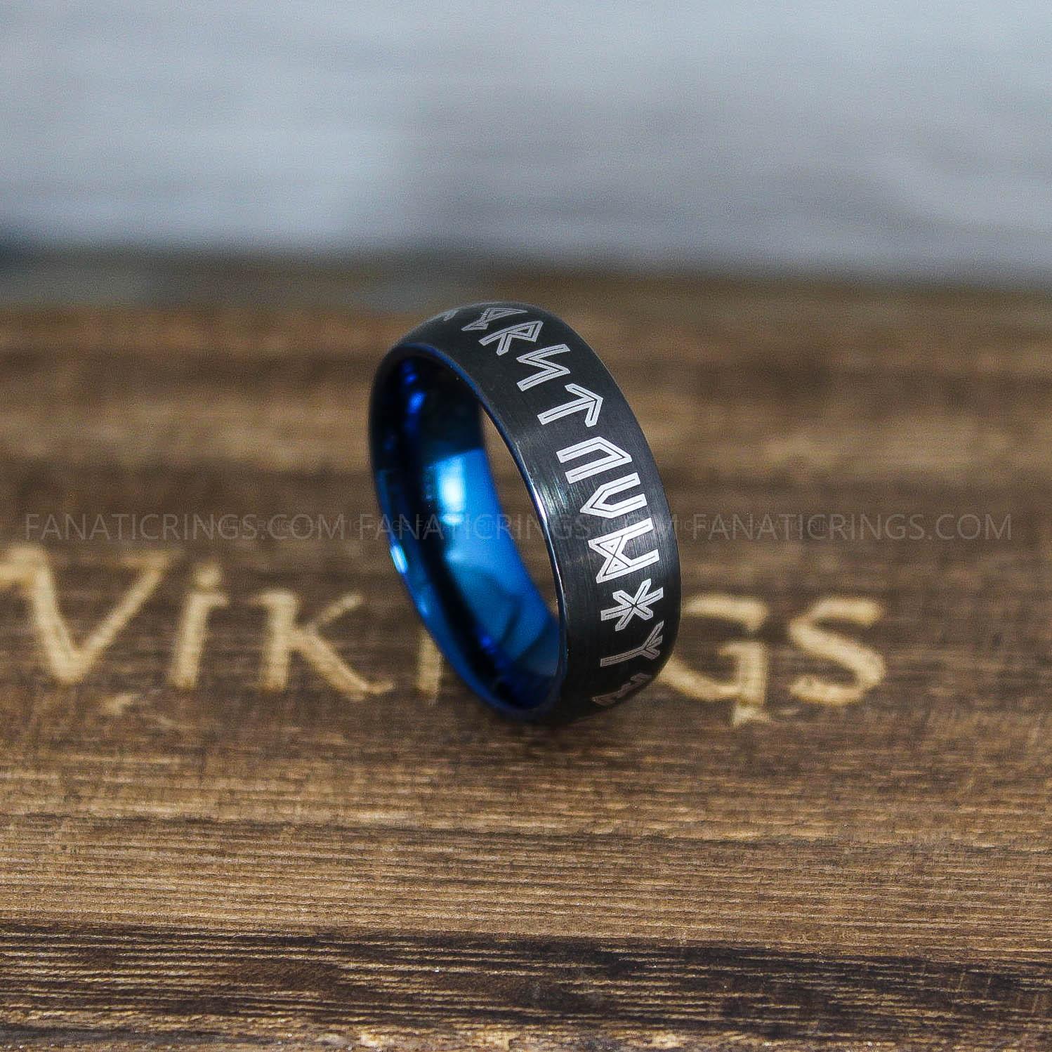 IMG_9883 Til Valhalla Ring, Viking Ring, Runes Ring, Valknut Ring, Nordic Ring, Norsemen Ring, Nordic Runes Ring, Black Tungsten Band - Image 1