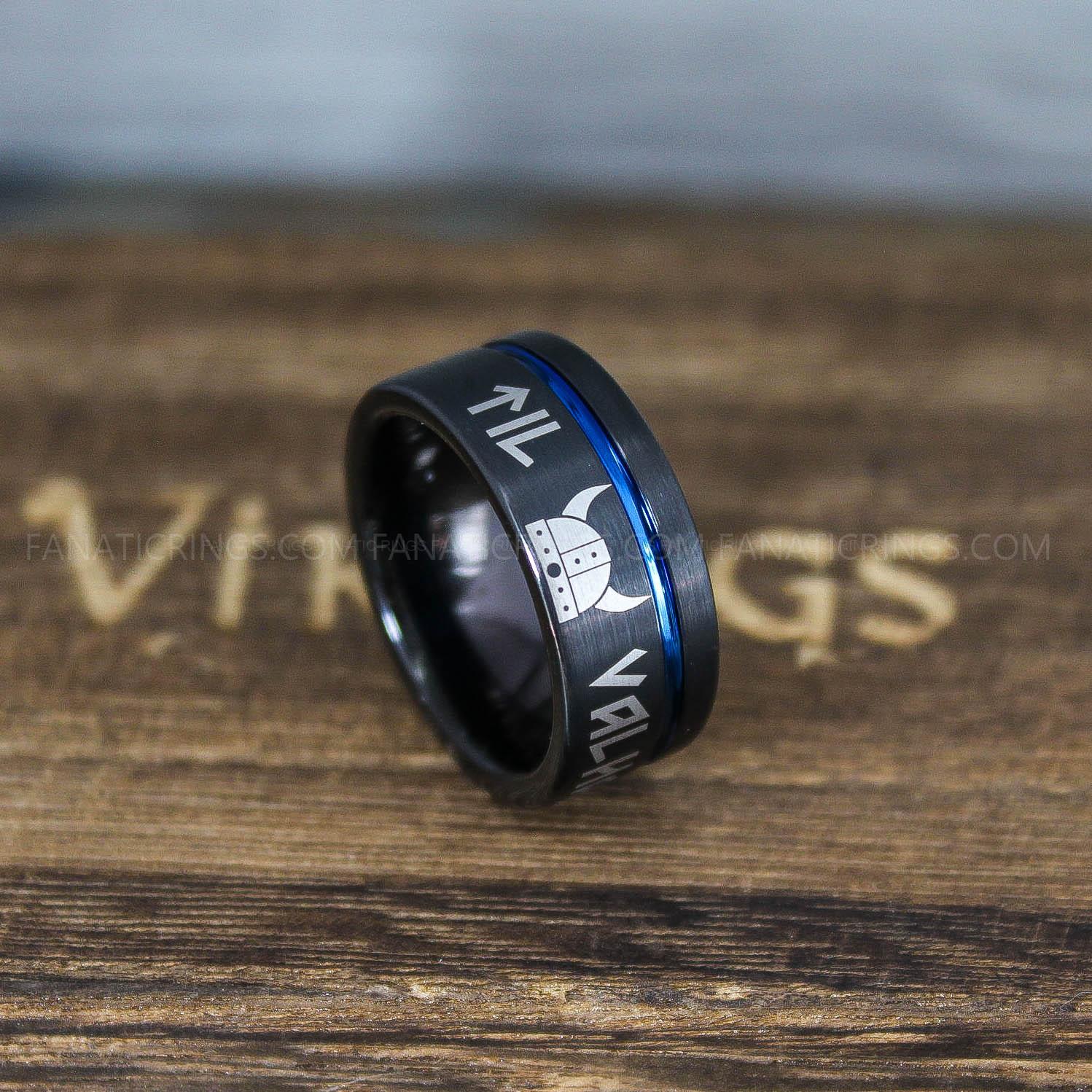 IMG_9884 Til Valhalla Ring, Viking Ring, Runes Ring, Valknut Ring, Nordic Ring, Norsemen Ring, Nordic Runes Ring, Black Tungsten Band - Image 1