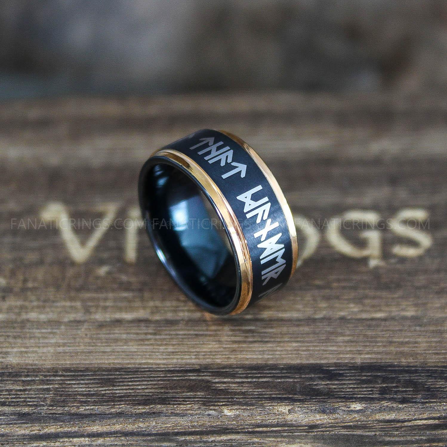 IMG_9886 Viking Ring, Runes Ring, Nordic Ring, Norsemen Ring, Nordic Runes Ring, Black Tungsten Band - Image 1