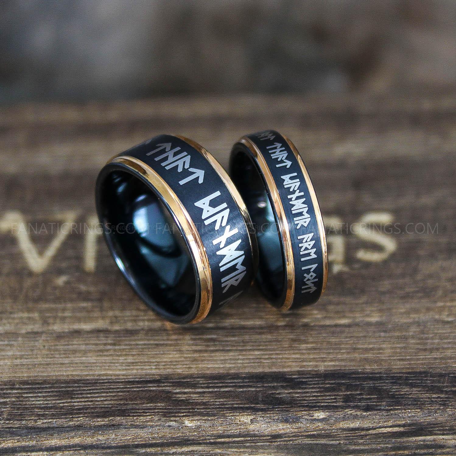 IMG_9887 Viking Rings, Runes Ring, Nordic Rings, Norsemen Rings, Nordic Runes Rings, Black Tungsten Bands - Image 1