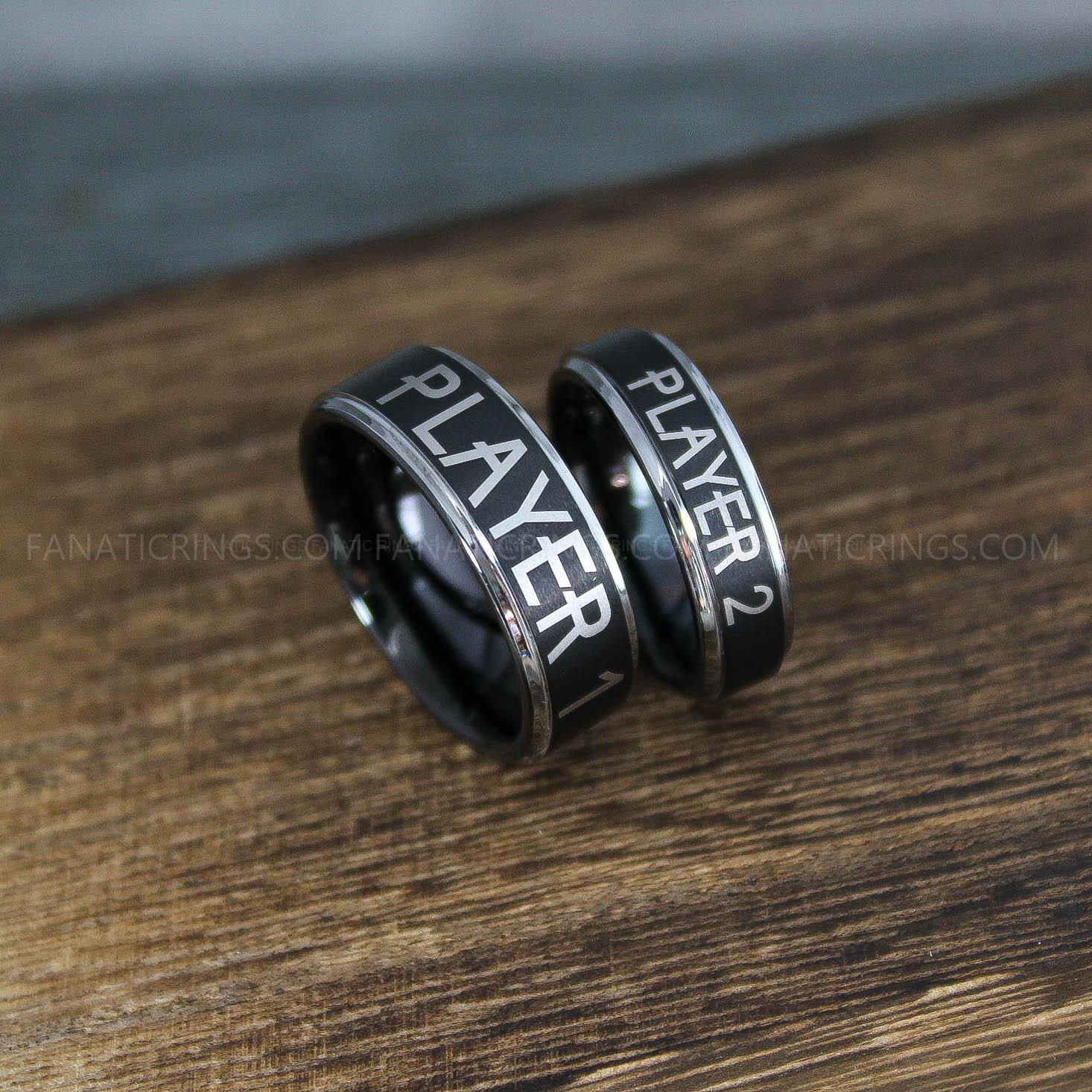 IMG_9904 Player 1 Player 2 Rings, Gamer Rings, Couple Ring Set, Couple Wedding Bands - Image 1