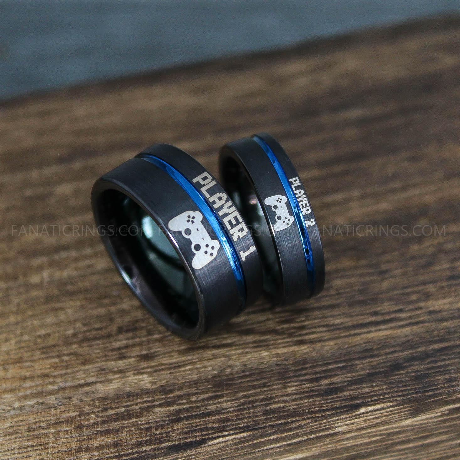 IMG_9908 Player 1 Player 2 Rings, Gamer Rings, Couple Ring Set, Couple Wedding Bands - Image 1