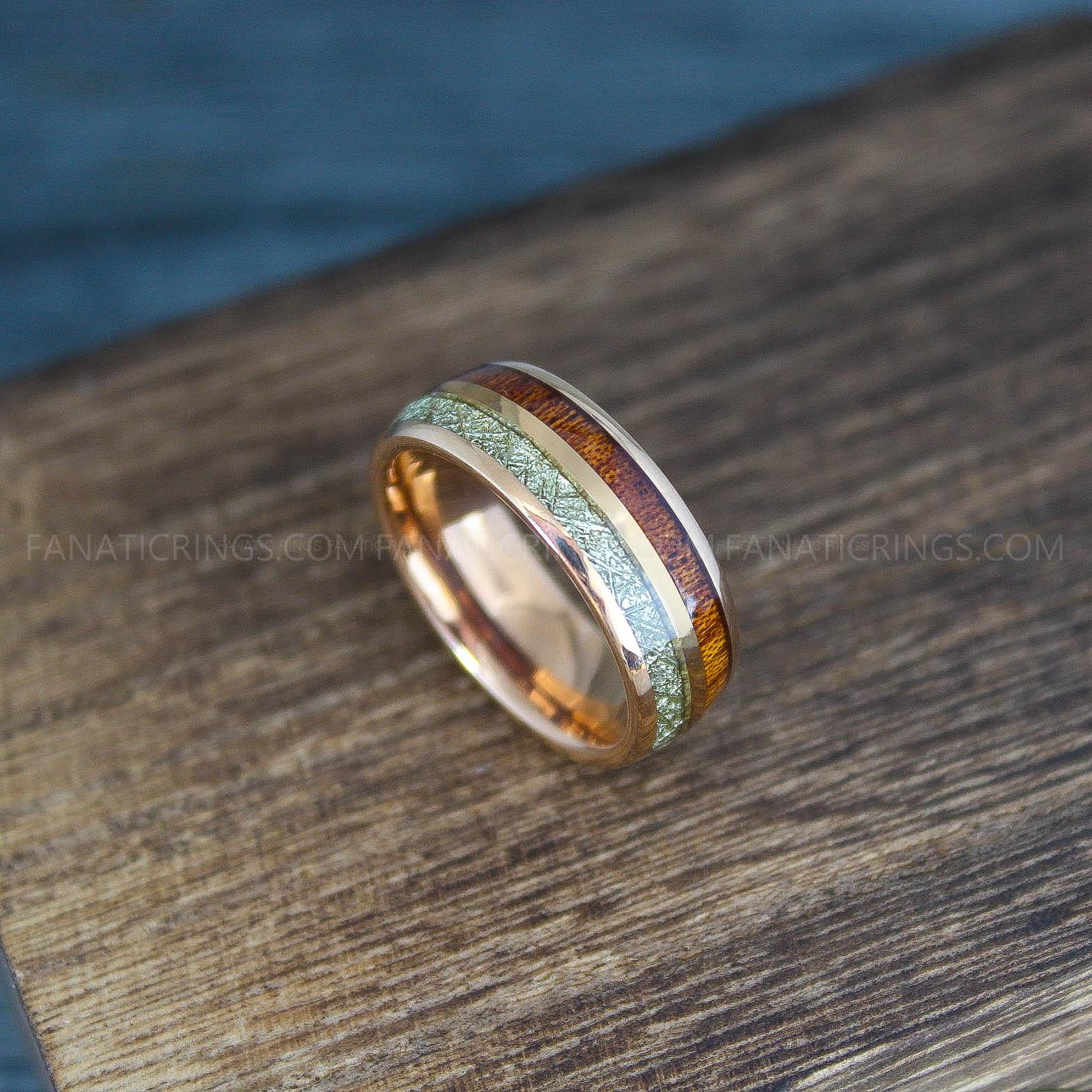 IMG_9920 Meteorite Ring, Meteorite Wedding Ring, Meteorite Wedding Band, Meteorite Jewelry, Rose Gold Wedding Ring, Rose Gold Wedding Band, Meteor Ring - Image 1