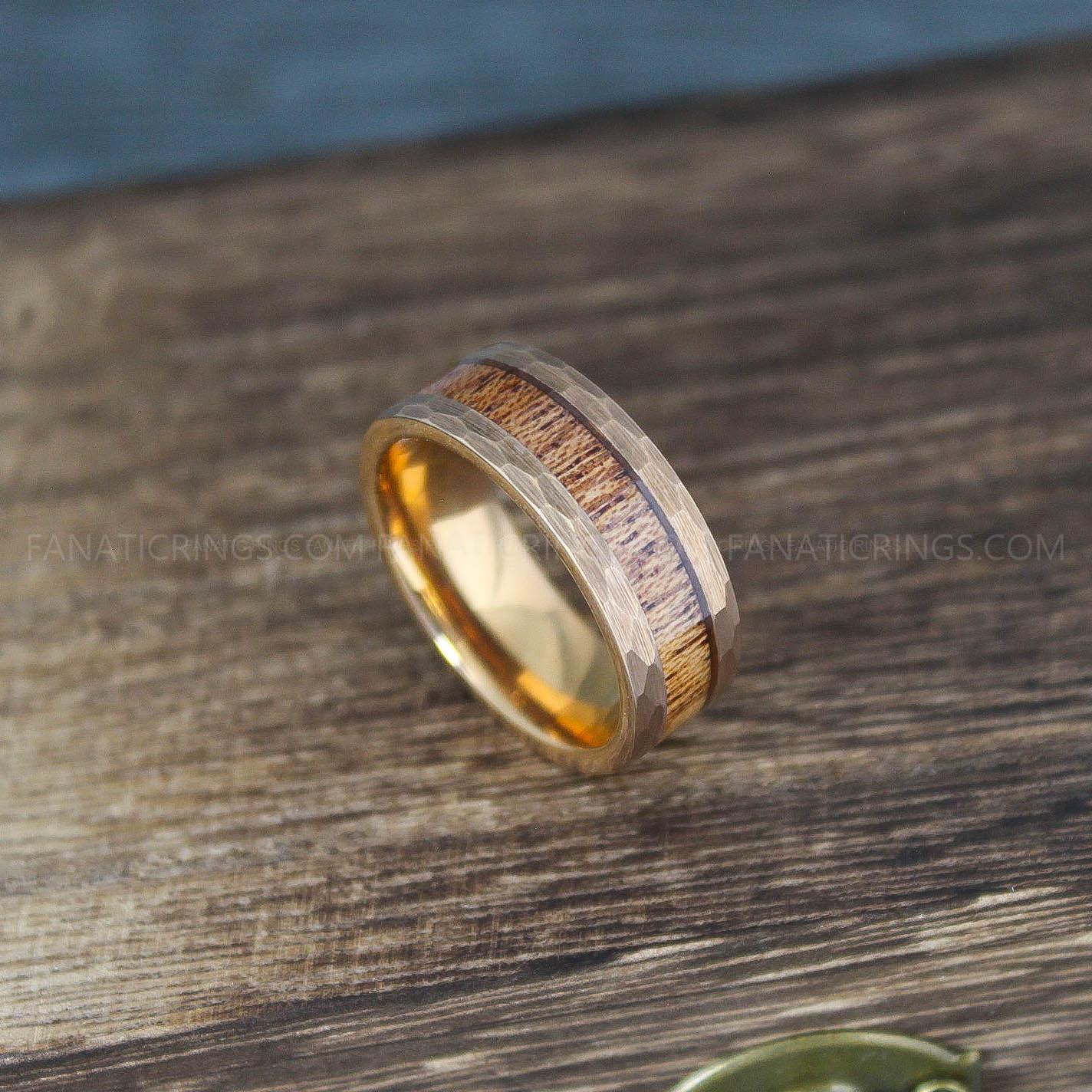 IMG_9951 Wood Ring, Wood Wedding Band, Wood Wedding Ring, Hammered Ring, Gold Wedding Band - Image 1