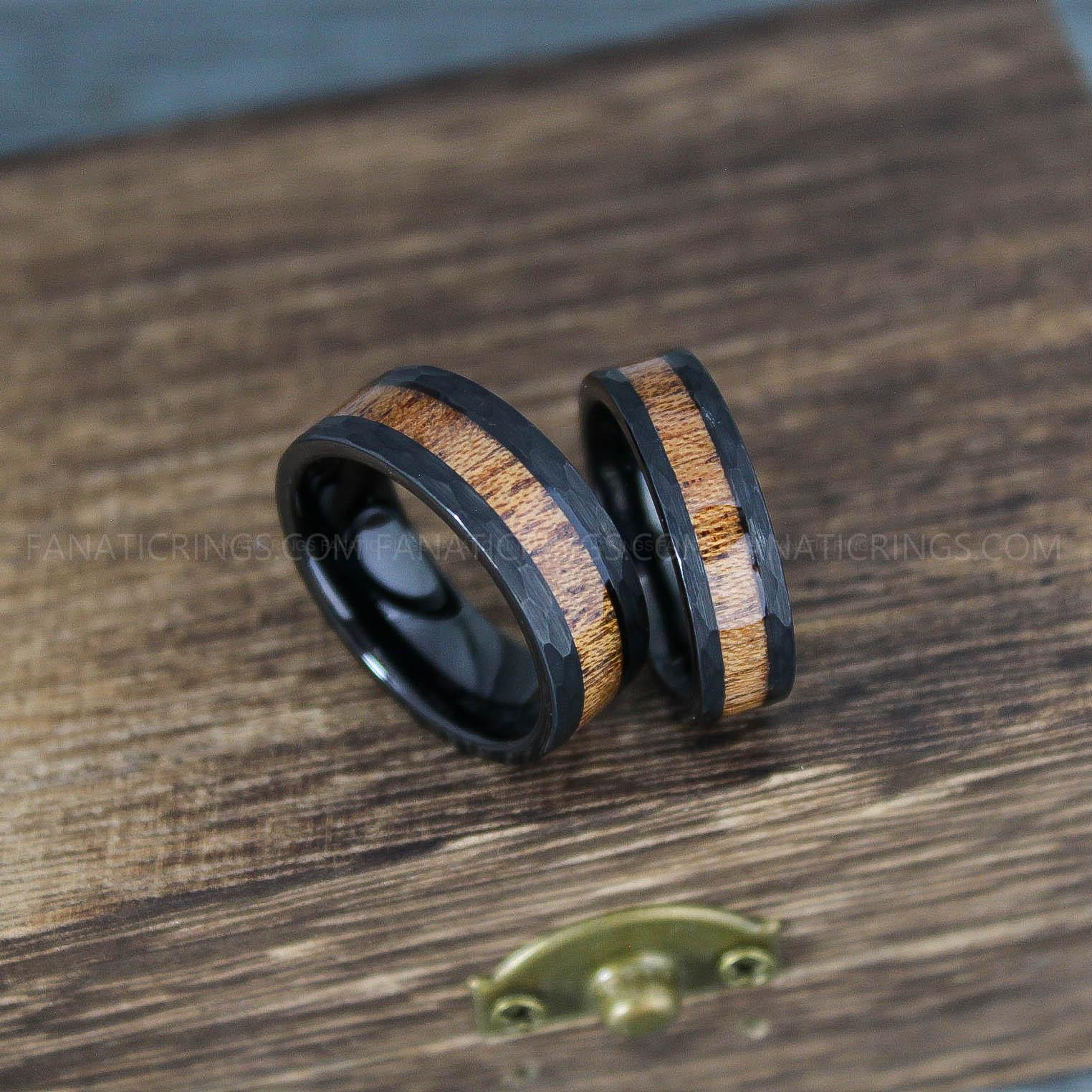 IMG_9959 Wood Rings, Wood Wedding Bands, Wood Wedding Rings, Hammered Rings, Black Wedding Bands - Image 1