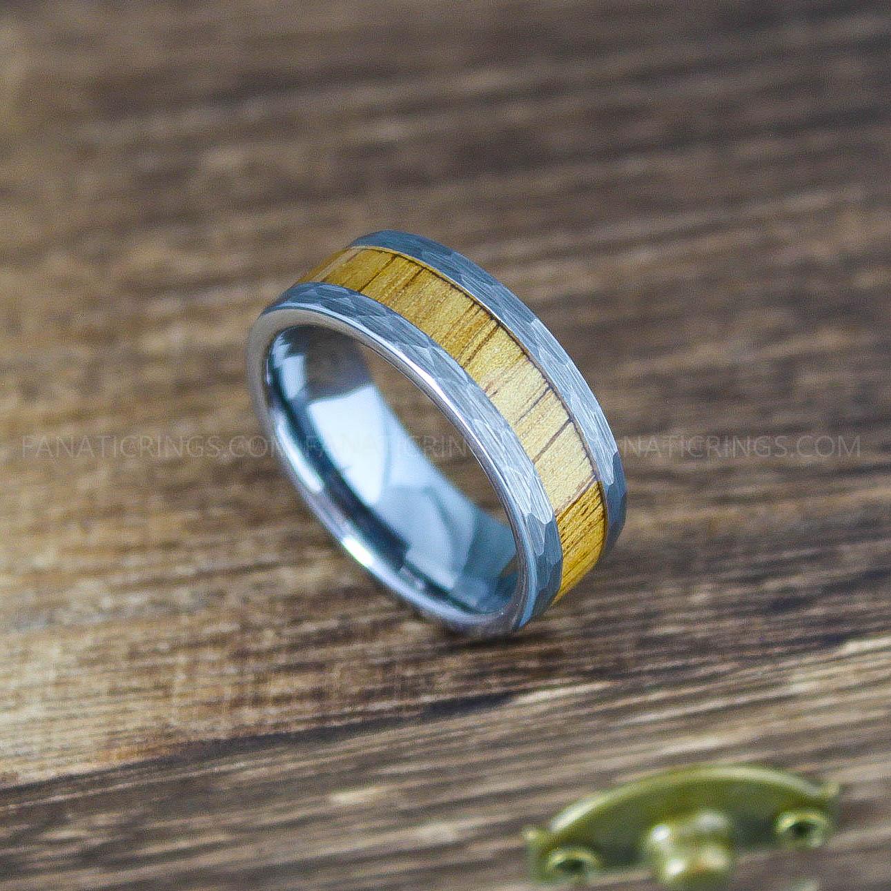 IMG_9971 Koa Wood Ring, Wood Wedding Band, Wood Wedding Ring, Hammered Ring, Silver Wedding Band - Image 1
