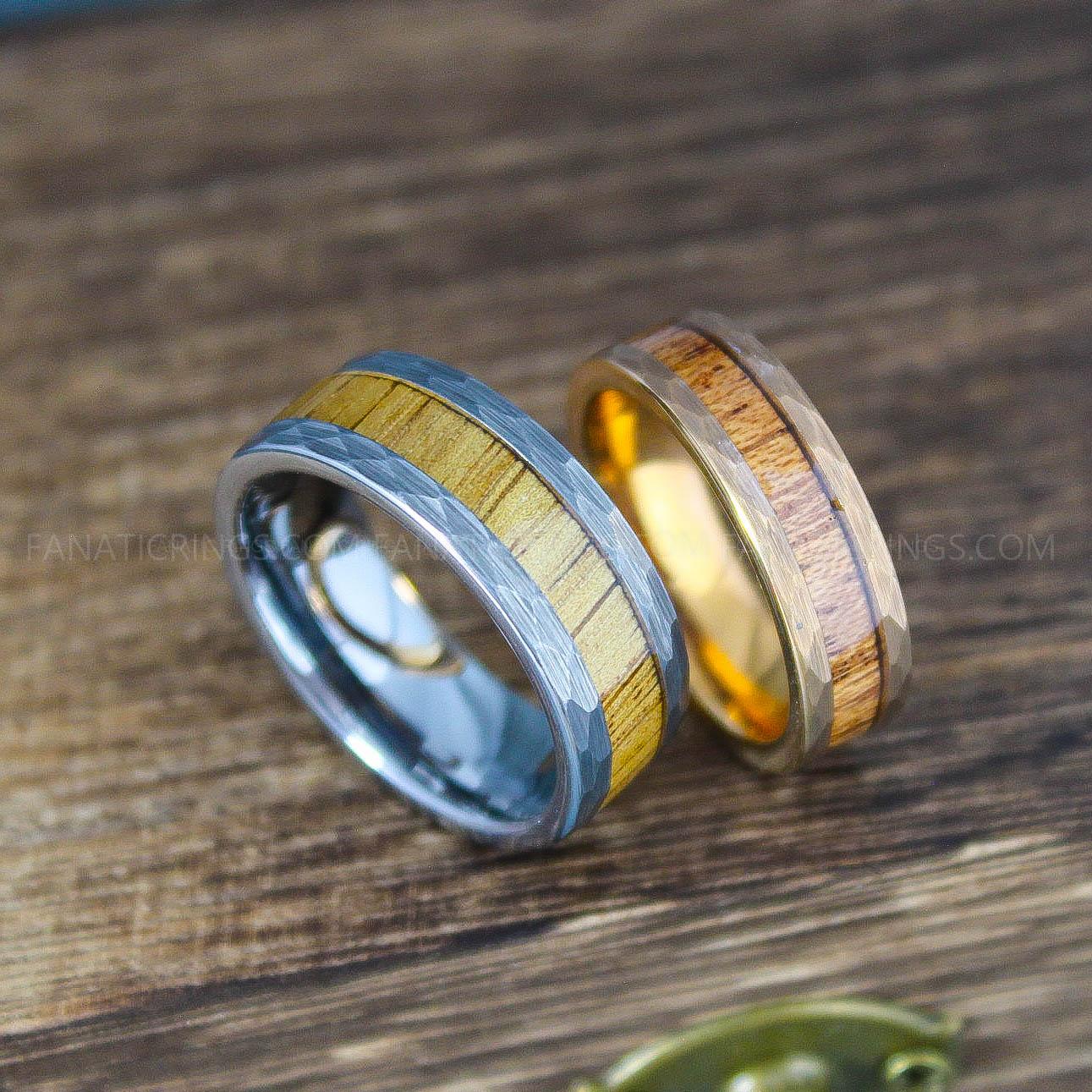 IMG_9972 Koa Wood Rings, Couple Rings, Wood Wedding Bands, Wood Wedding Rings, Hammered Rings - Image 1