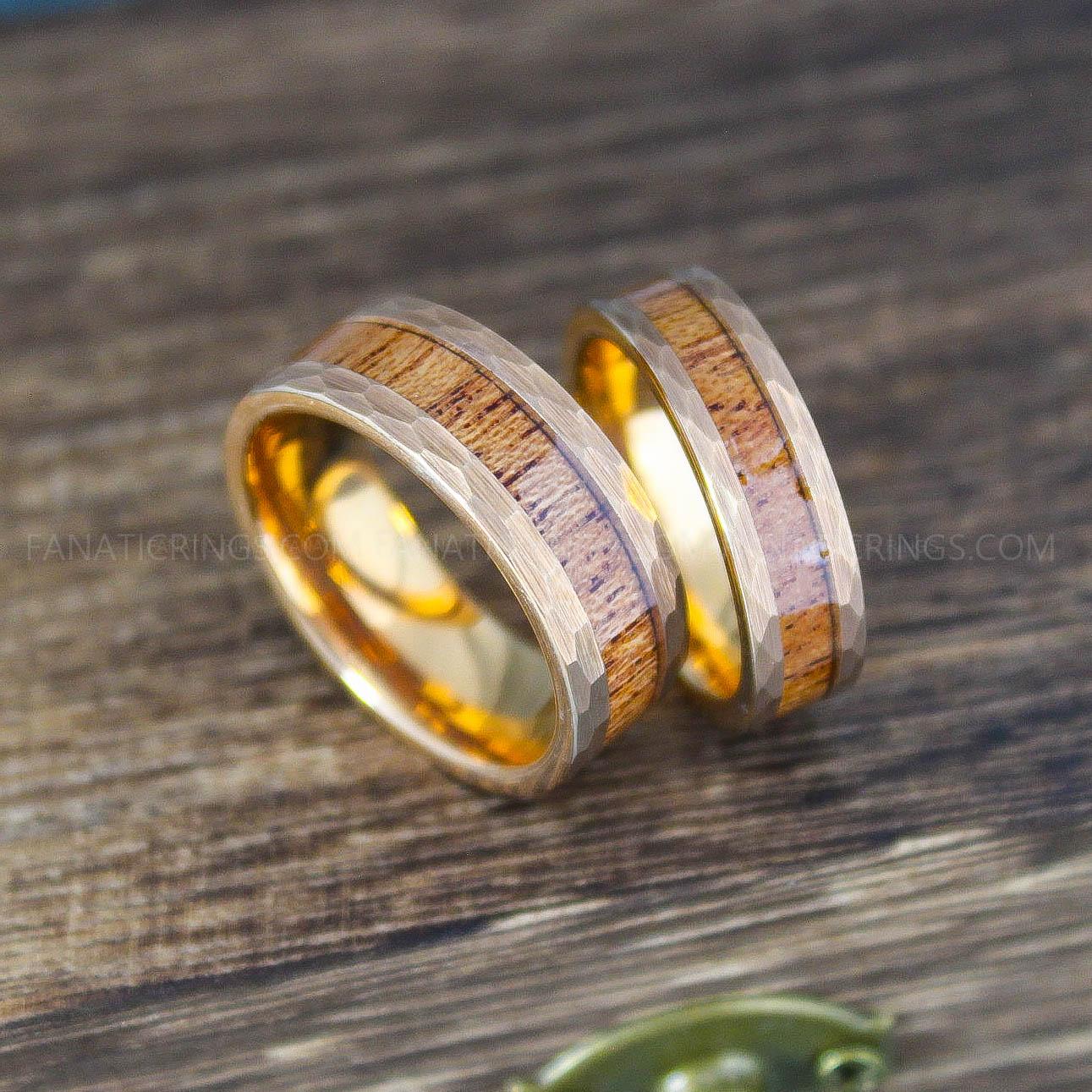 IMG_9974 Koa Wood Rings, Couple Rings, Wood Wedding Bands, Wood Wedding Rings, Hammered Rings - Image 1