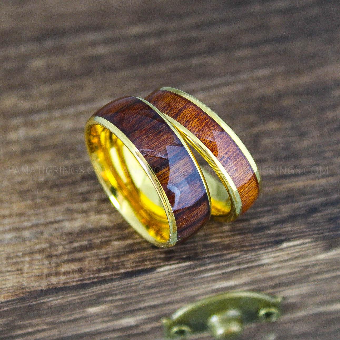 IMG_9977 Wood Rings, Wood Wedding Bands, Wood Wedding Rings, Yellow Gold Wedding Bands - Image 1