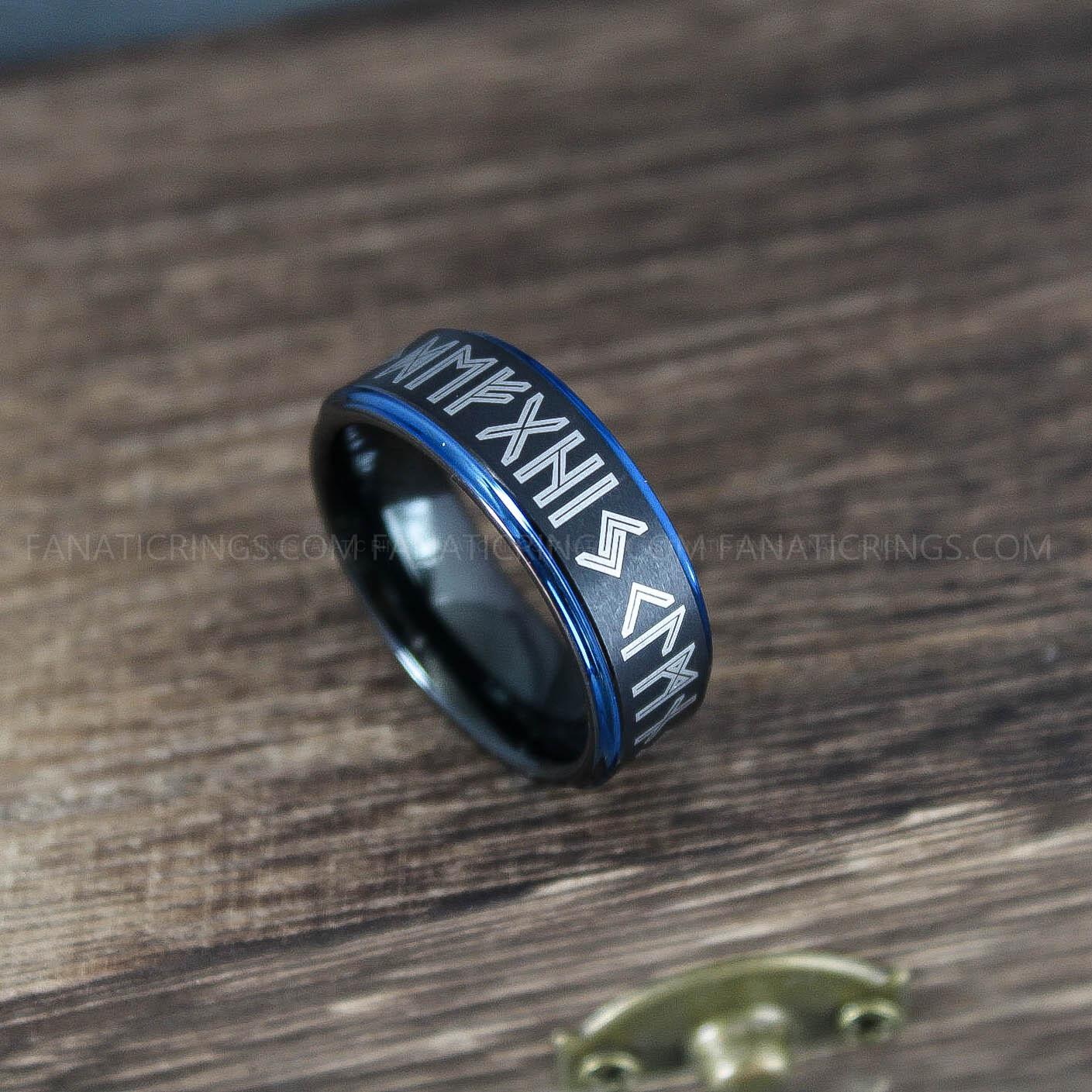 IMG_9984 Viking Ring, Runes Ring, Nordic Ring, Norsemen Ring, Nordic Runes Ring, Black Tungsten Band - Image 1