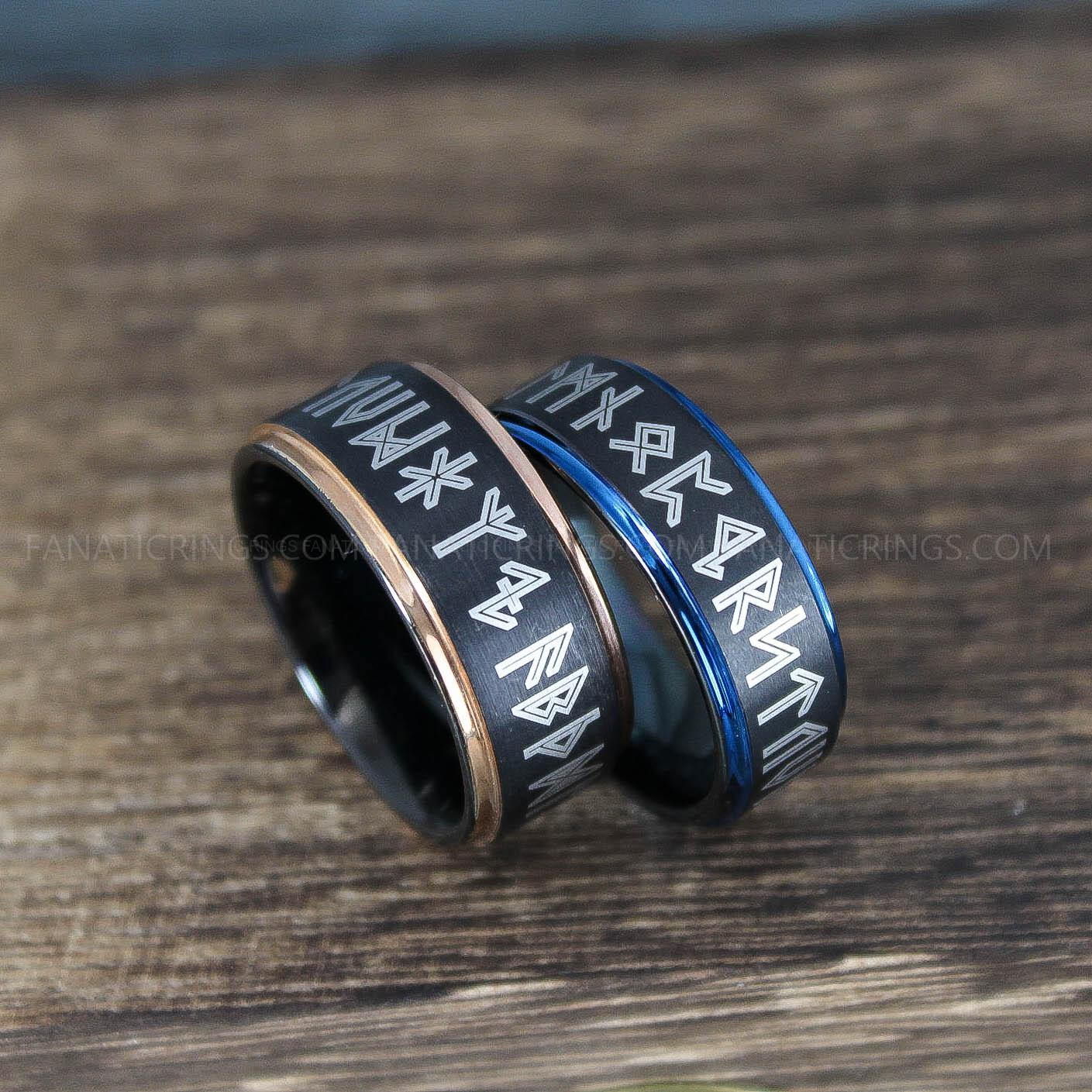 IMG_9985 Viking Rings, Runes Ring, Nordic Rings, Norsemen Rings, Nordic Runes Rings, Black Tungsten Bands - Image 1
