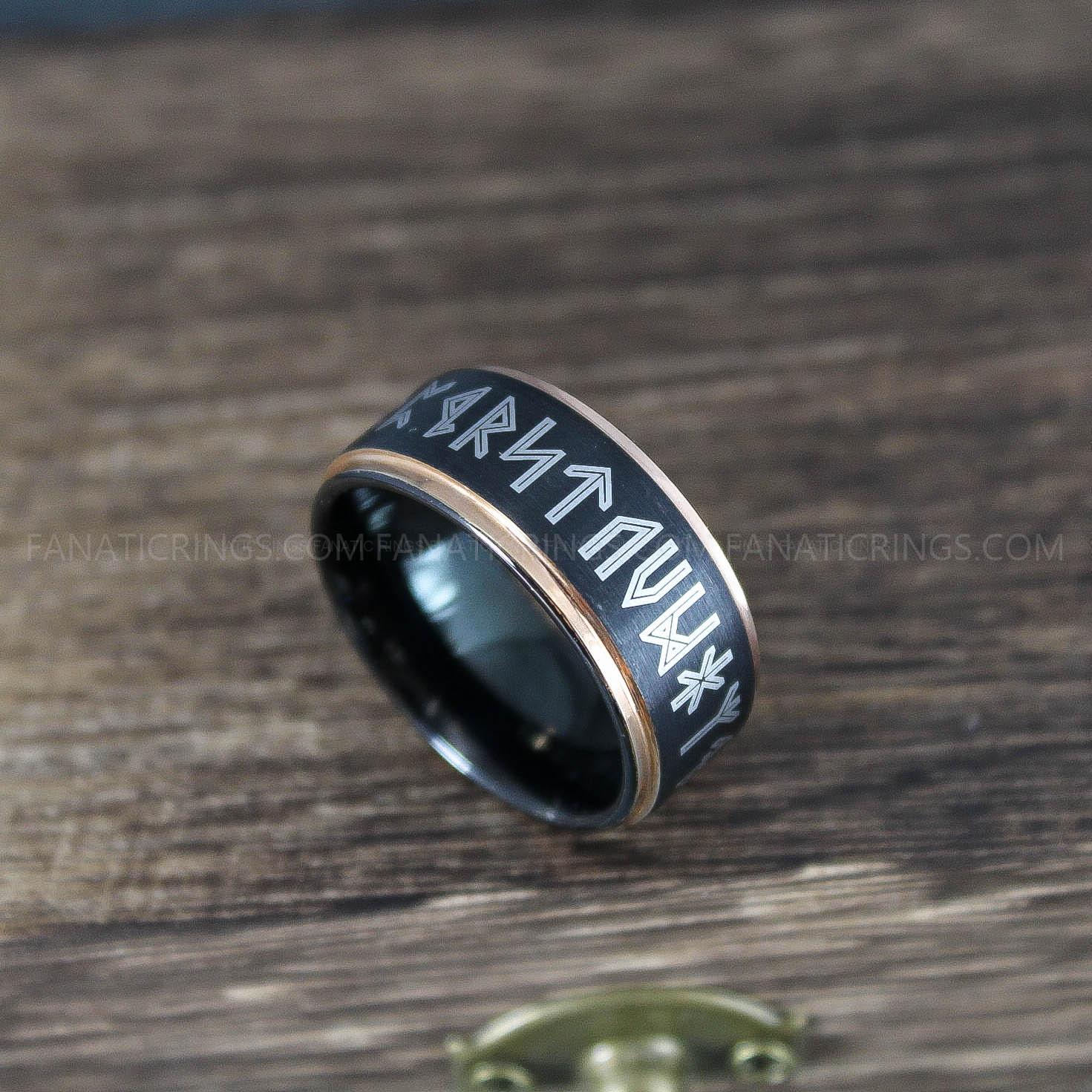 IMG_9986 Viking Ring, Runes Ring, Nordic Ring, Norsemen Ring, Nordic Runes Ring, Black Tungsten Band - Image 1