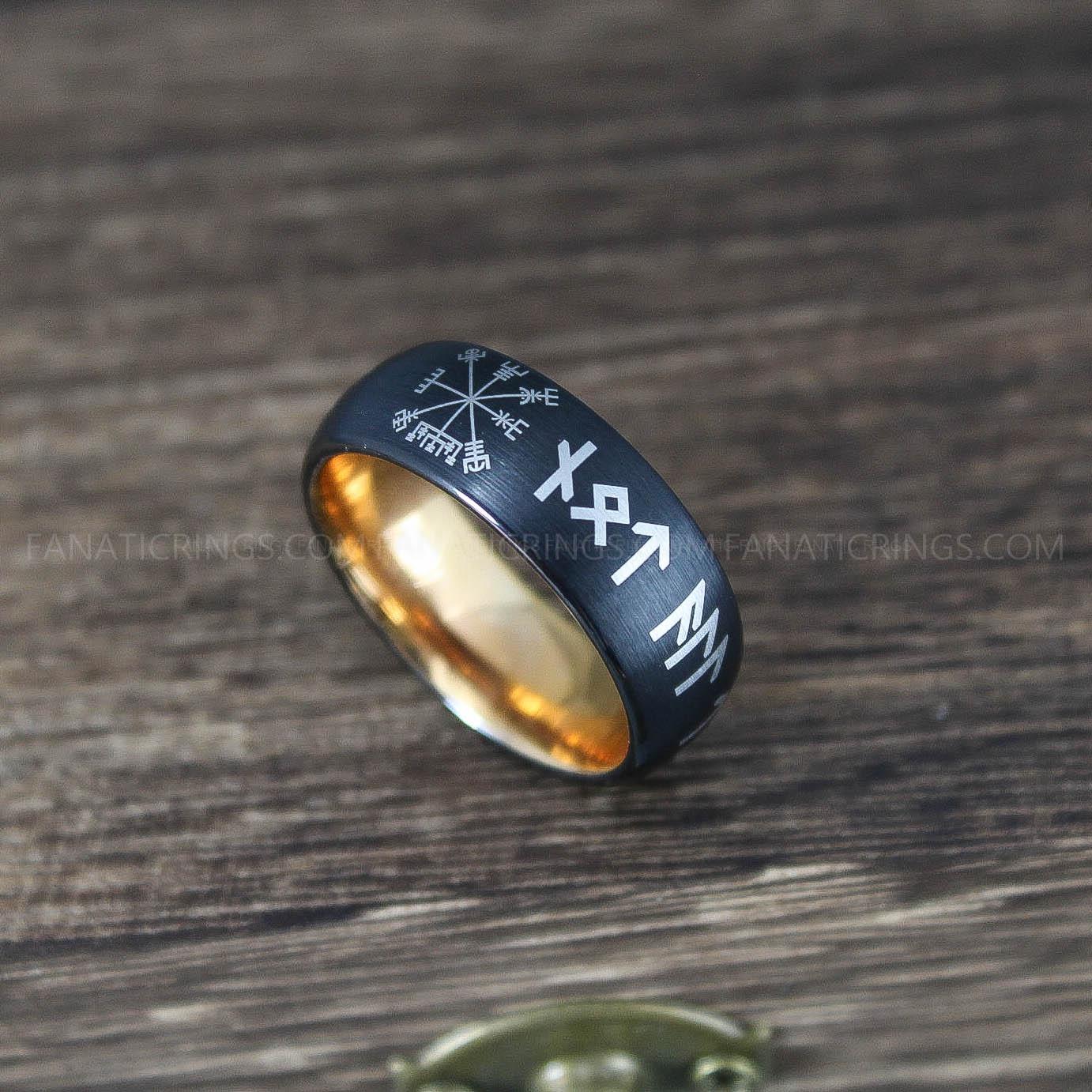 IMG_9989 Viking Vegvisir Ring, Runes Ring, Nordic Ring, Norsemen Ring, Nordic Runes Ring, Black Tungsten Band - Image 1