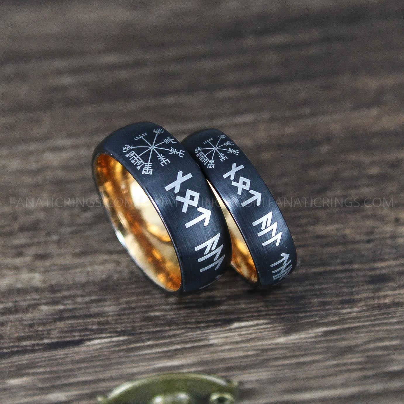 IMG_9990 Viking Vegvisir Rings, Runes Rings, Nordic Rings, Norsemen Rings, Nordic Runes Rings, Black Tungsten Bands - Image 1