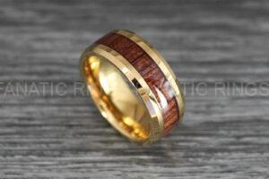 Wood Ring, Wood Wedding Band, Wood Wedding Ring, Yellow Gold Wedding Band