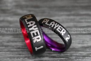 Player 1 Player 2 Rings, Gamer Rings, Couple Ring Set, Couple Wedding Bands