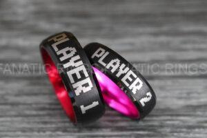 Player 1 Player 2 Rings, Gamer Rings, Couple Ring Set, Couple Wedding Bands