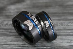 Player 1 Player 2 Rings, Gamer Rings, Couple Ring Set, Couple Wedding Bands