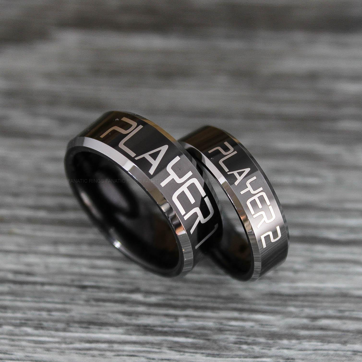 IMG_0438 Player 1 Player 2 Rings, Gamer Rings, Couple Ring Set, Couple Wedding Bands - Image 1