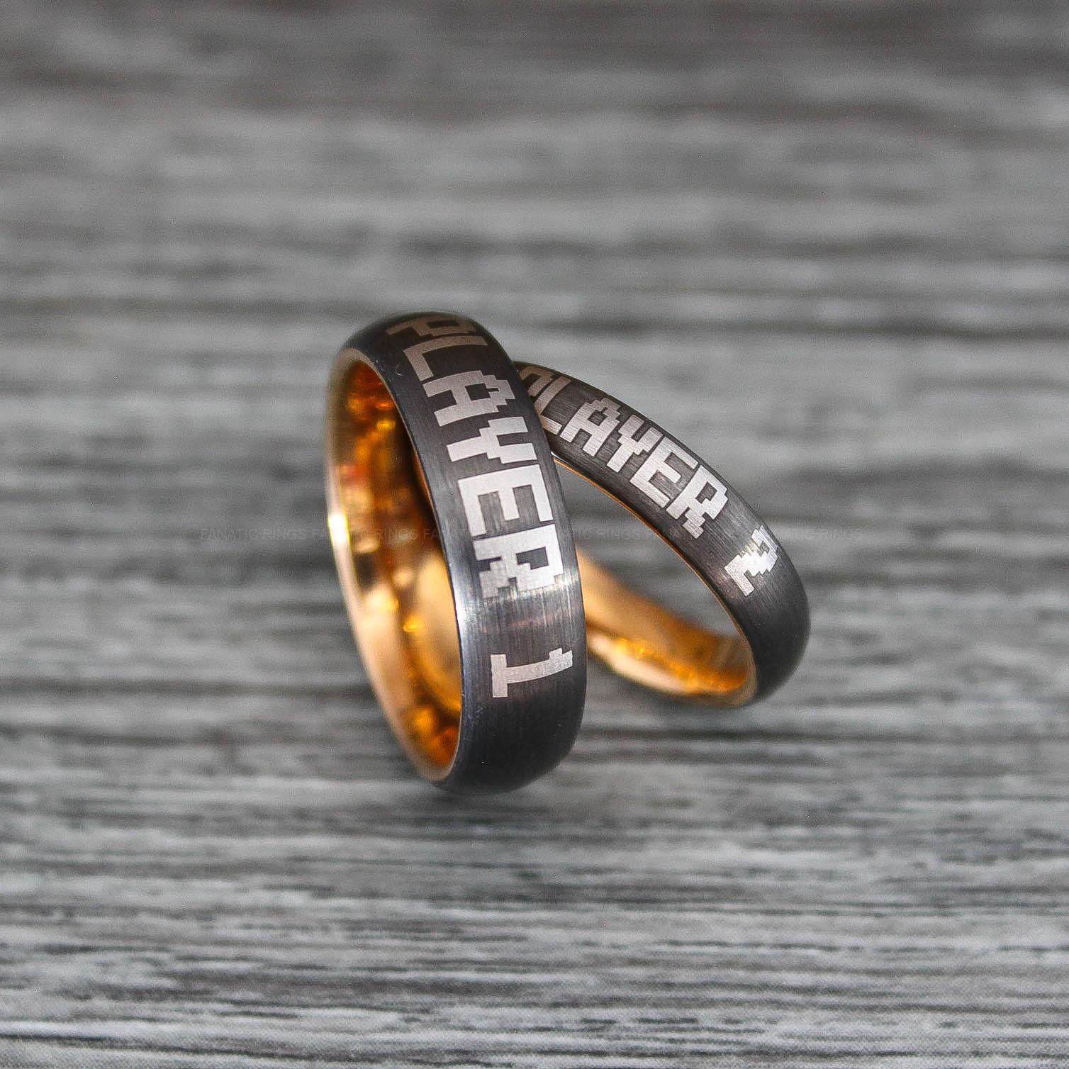 IMG_0457 Player 1 Player 2 Rings, Gamer Rings, Couple Ring Set, Couple Wedding Bands - Image 1