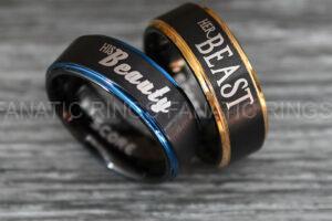 Beauty And Beast Ring, His Beauty Her Beast Rings, Black Wedding Rings, Beauty And Beast Jewelry
