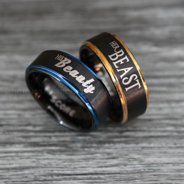 IMG_0467 Beauty And Beast Ring, His Beauty Her Beast Rings, Black Wedding Rings, Beauty And Beast Jewelry