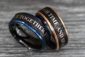 Together Forever Through Time and Space Rings, Couple Wedding Bands, Couple Rings