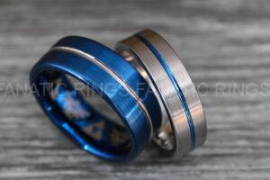Blue Wedding Rings, Blue Wedding Bands, Blue Tungsten Rings, Couple Wedding Bands