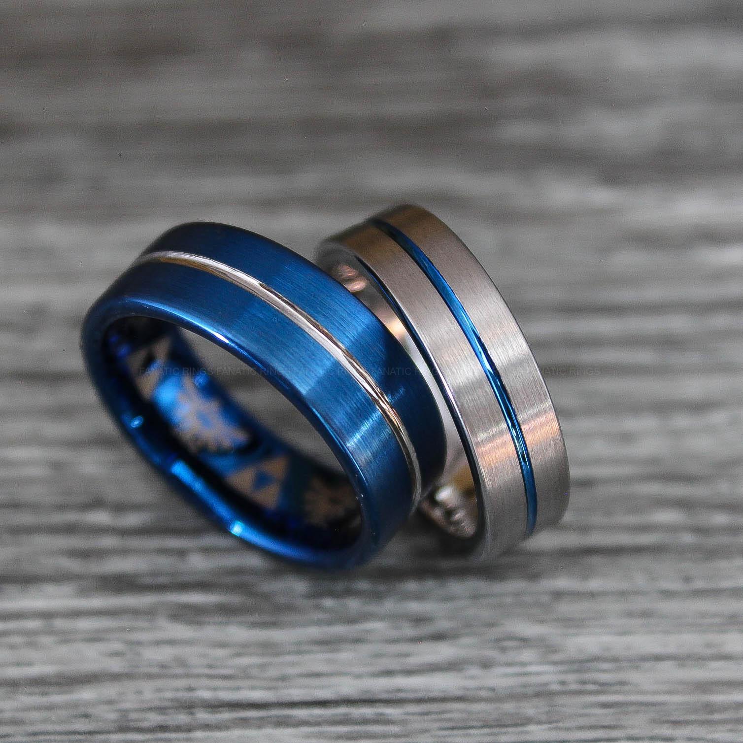 IMG_0481 Blue Wedding Rings, Blue Wedding Bands, Blue Tungsten Rings, Couple Wedding Bands - Image 1