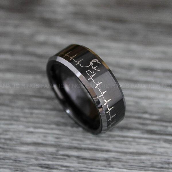 IMG_0511 Deer Hunting Ring, Deer Tracks Wedding, Deer Hunting Jewelry, Black Tungsten Ring, Black Wedding Band, Hunting Jewelry, Deer Tracks Wedding Ring, Deer Tracks Ring