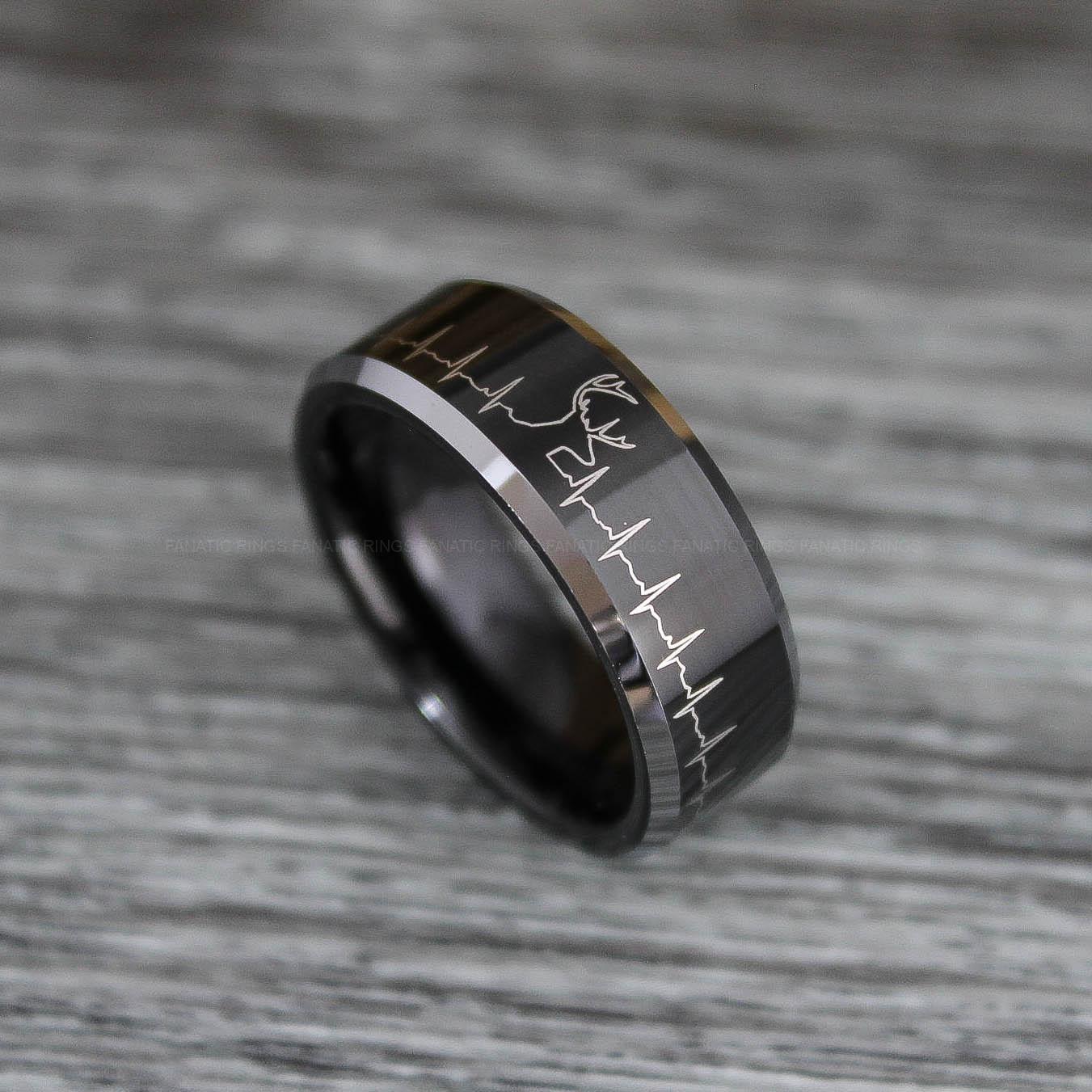 IMG_0511 Deer Hunting Ring, Deer Tracks Wedding, Deer Hunting Jewelry, Black Tungsten Ring, Black Wedding Band, Hunting Jewelry, Deer Tracks Wedding Ring, Deer Tracks Ring - Image 1