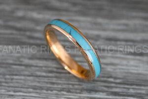 Turquoise Ring, Rose Gold Wedding Ring, Turquoise Rose Gold Wedding Band, Turquoise Tungsten Ring