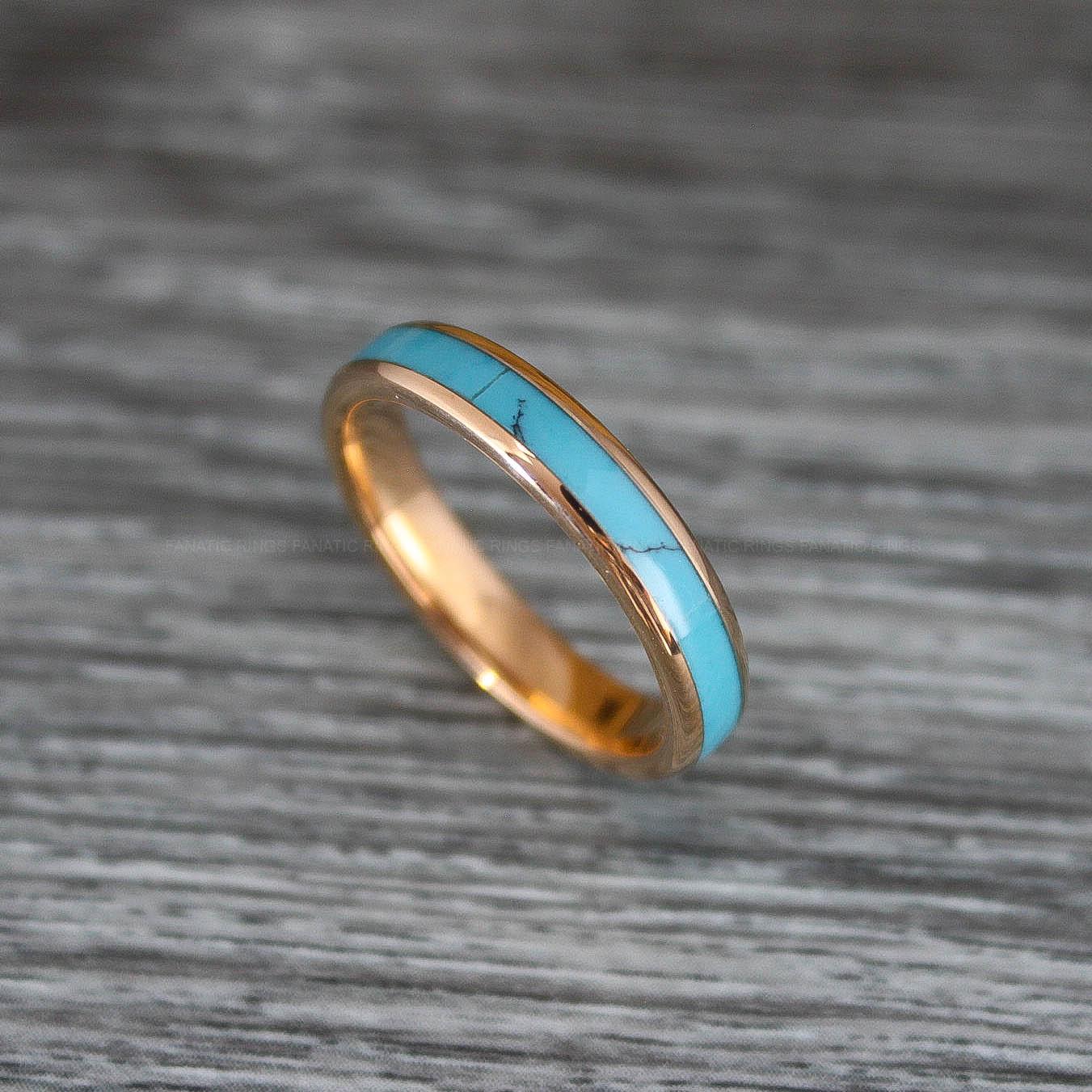 IMG_0515 Turquoise Ring, Rose Gold Wedding Ring, Turquoise Rose Gold Wedding Band, Turquoise Tungsten Ring - Image 1